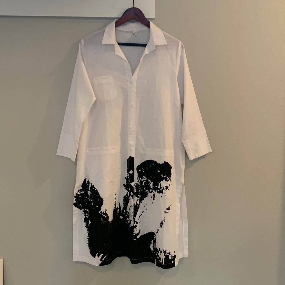 BEAUTY tunic button front pockets side vents long line lagenlook women’s top